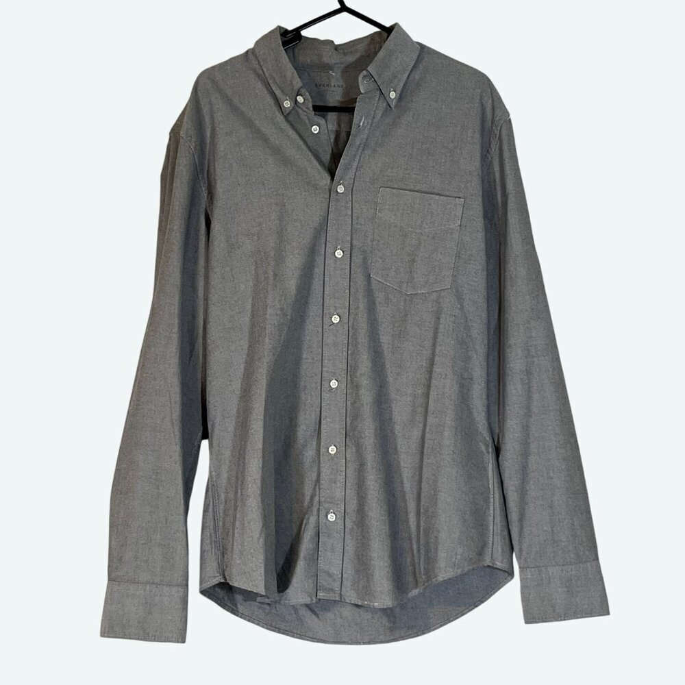 Everlane Men's Heather‎ Blue Button Down One Pocket Shirt Size Large 100% Cotton
